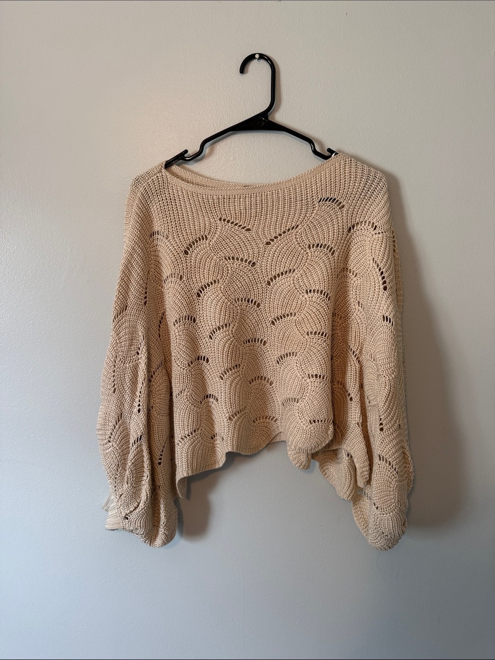 moon & madison Open-Knit Scoop Neck Sweater in Cream